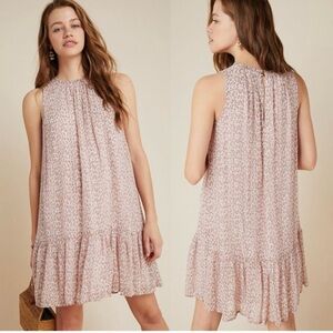 Anthropologie Natalie Flounced Tunic Dress Pink Floral size Medium Sleeveless